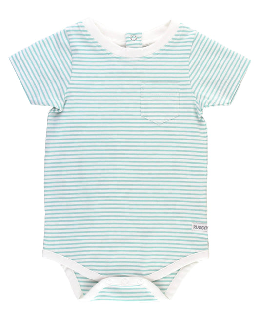 Baby Boys Vintage Aqua Stripe Short Sleeve Pocket Bodysuit