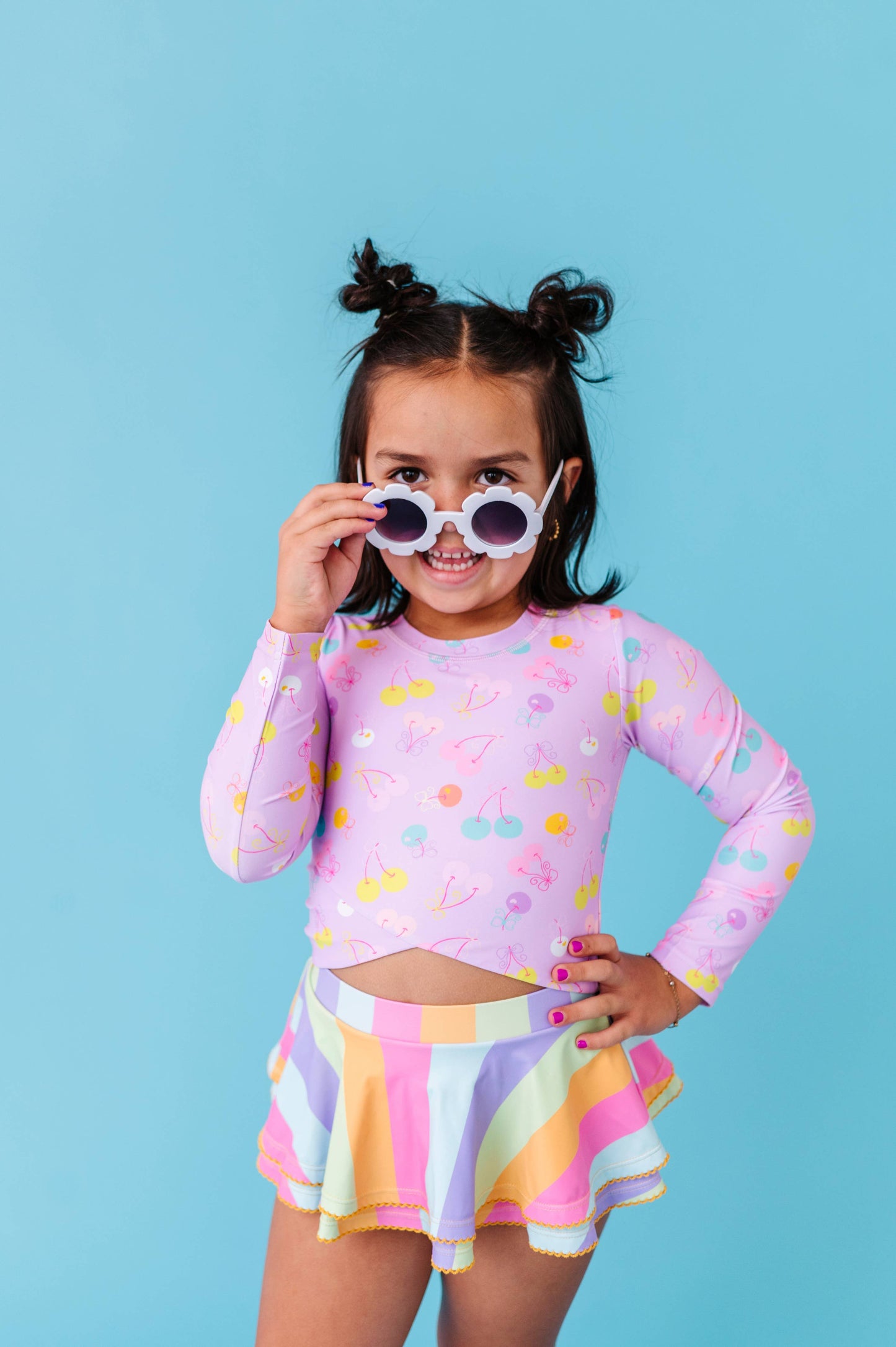 Toddler Girl Rashguard Skirted 2-Piece: Cherry Crush