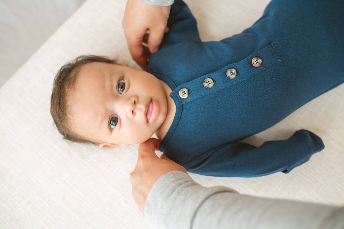 Organic Knotted Gown + Top Knot Hat | Navy Blue