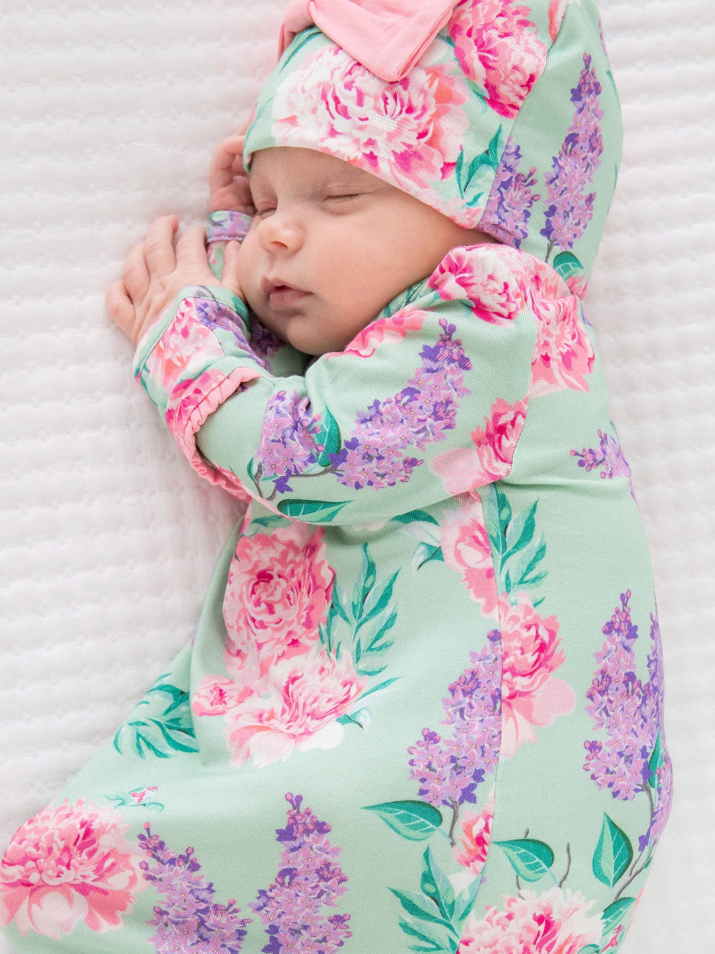 Sage Garden Ruffle Knotted Sleep Gown & Bow Hat Set