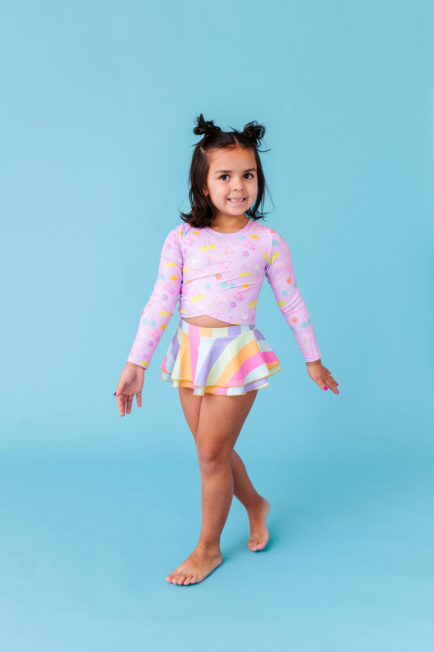 Toddler Girl Rashguard Skirted 2-Piece: Cherry Crush