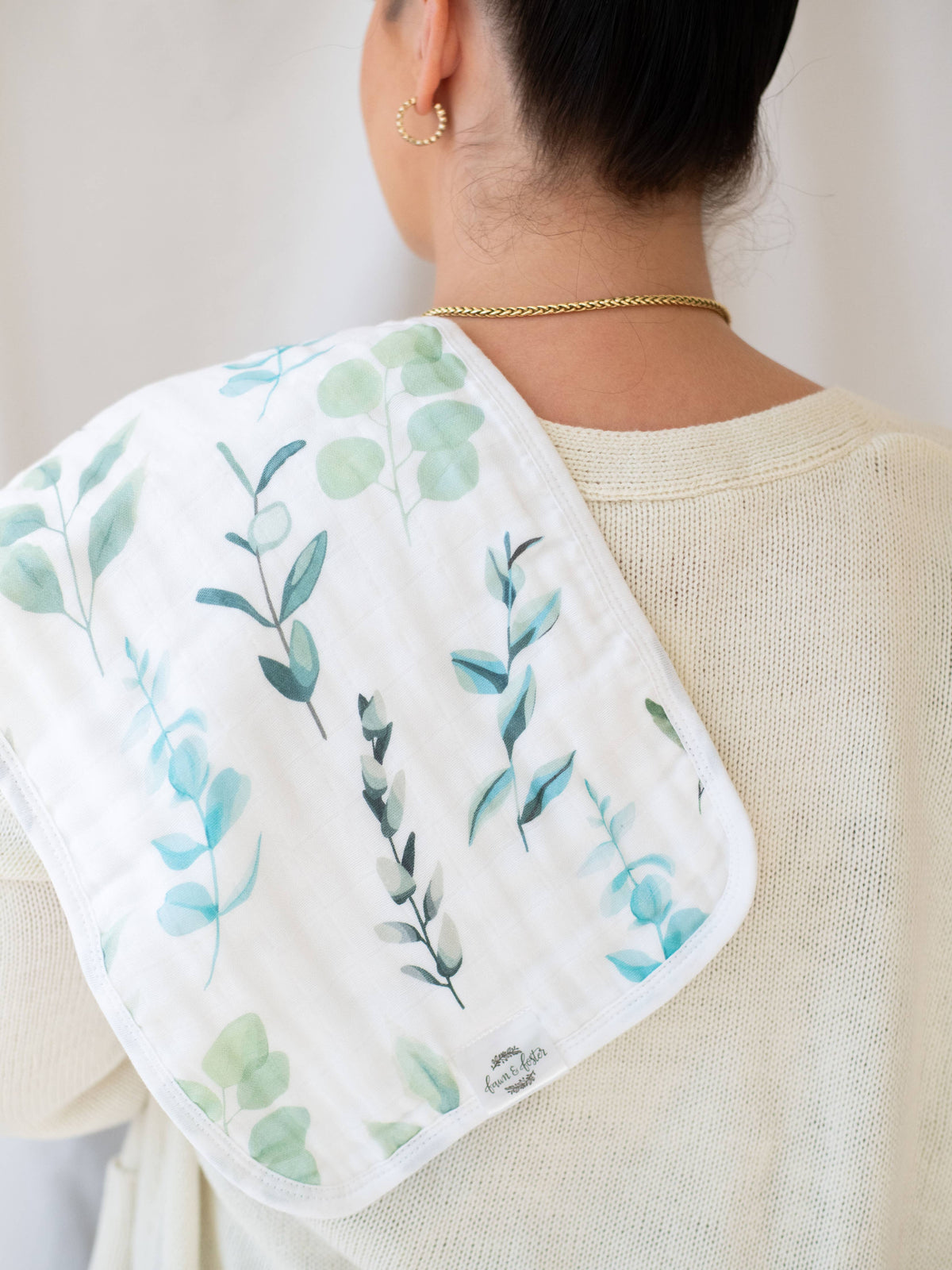 Organic Premium Oversized Absorbent 3-Pack Burp Cloths | Sage Leaves