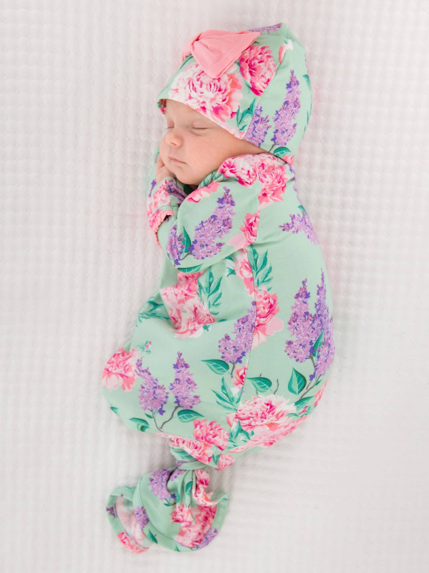 Sage Garden Ruffle Knotted Sleep Gown & Bow Hat Set