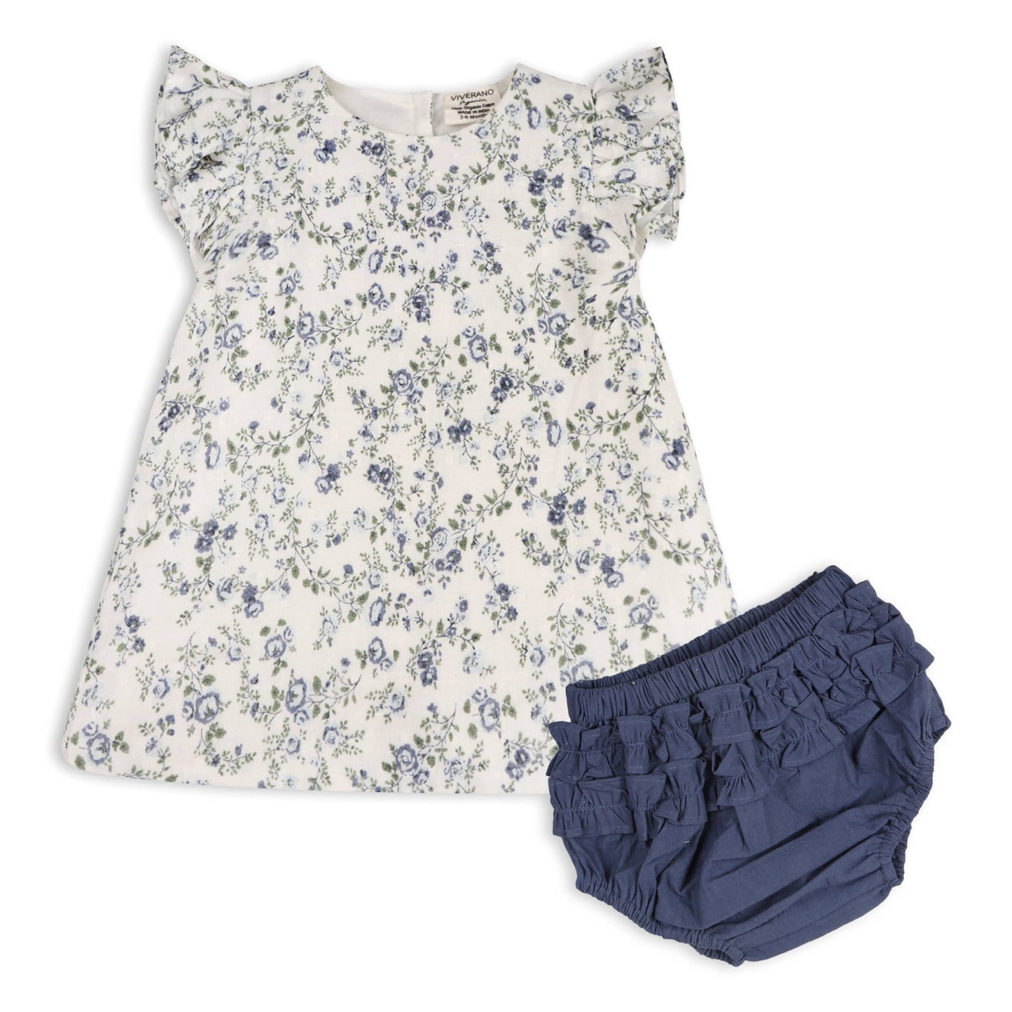 Celia Floral Baby Bow Blouse +Bloomer (Organic): Navy Ditsy Floral