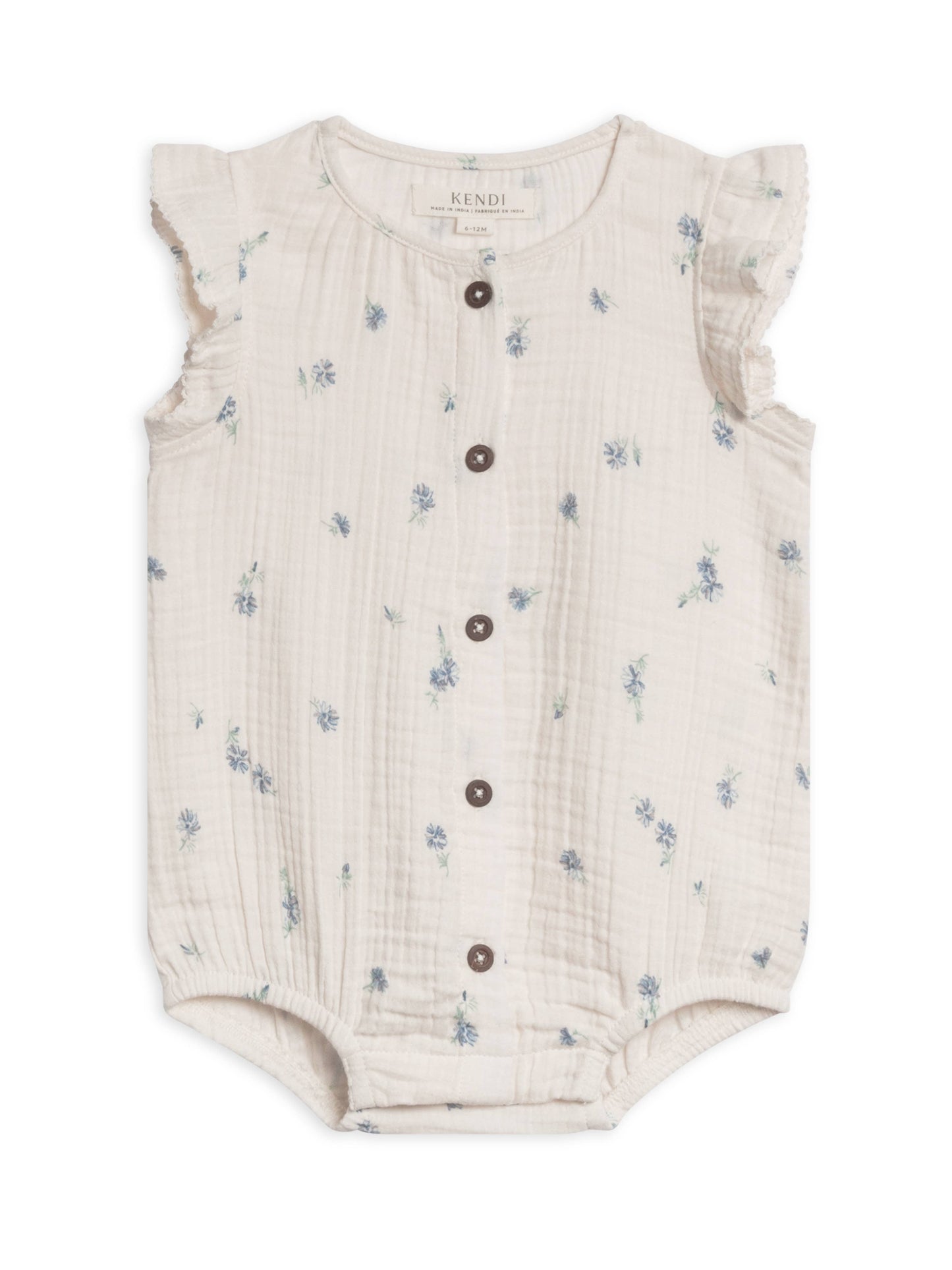 Coco Muslin Button Front Bubble Romper - Elena Floral/Lilla: 3-6M